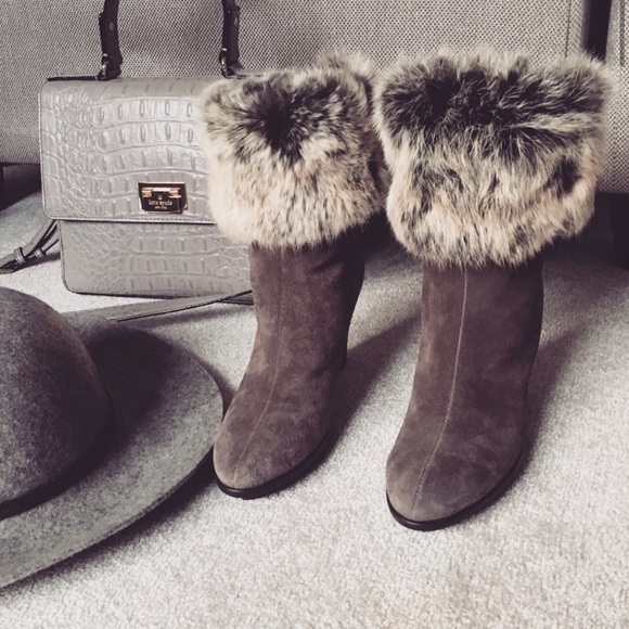 Aquatalia Shoes - Aquatalia | Grey Rabbit Fur Trimmed Booties